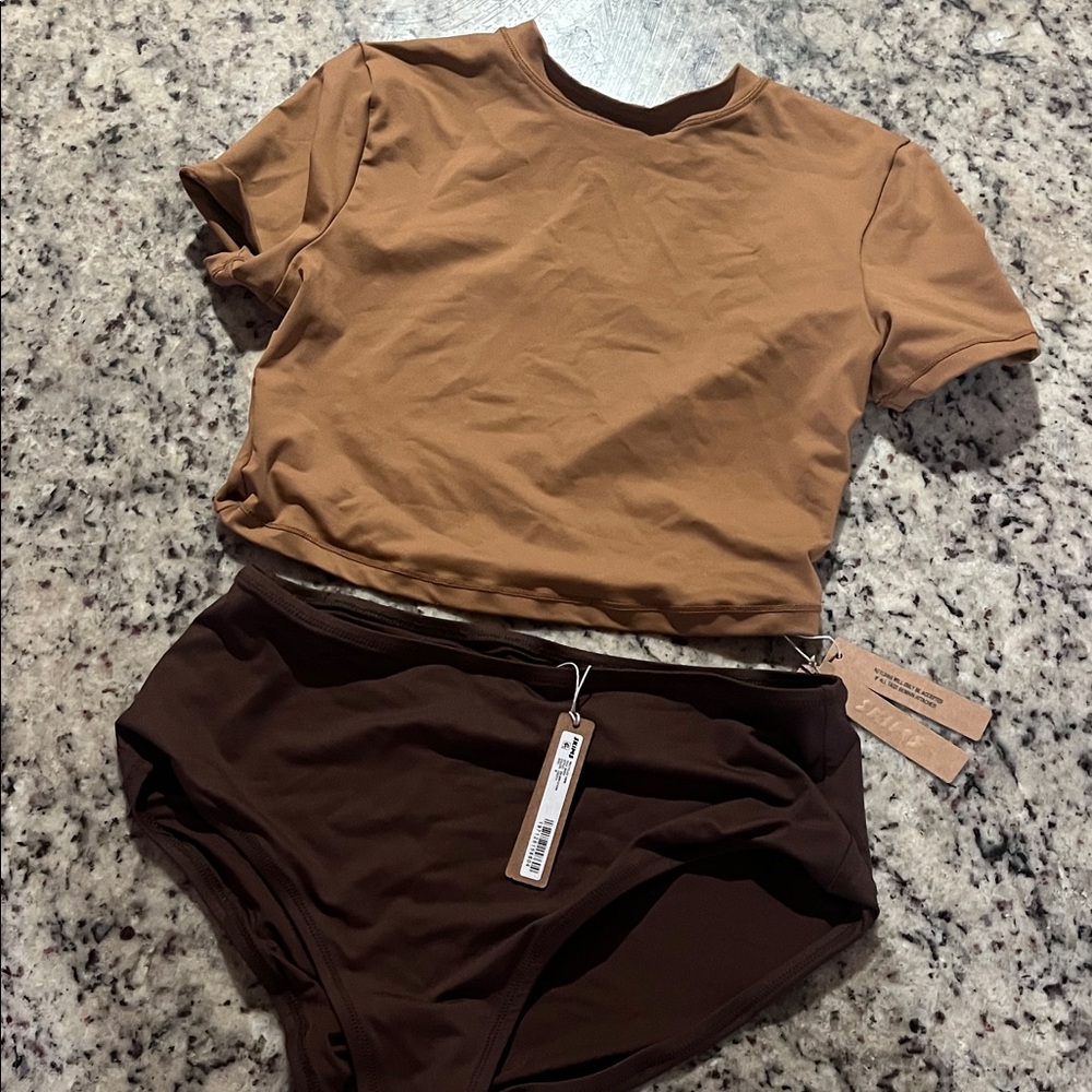 SKIMS Brown and Tan Bikini Set